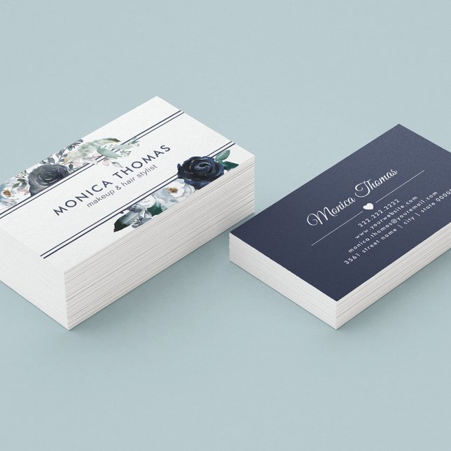 Cartão De Visita Rustic Makeup Artist Hair Stylist Blue Floral (Criador carregado)