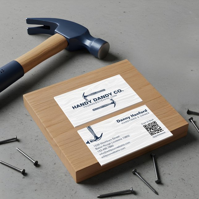 Cartão De Visita Rustic Modern Woodgrain Handyman Hammer Contratado (Rustic Modern Woodgrain Handyman Hammer Contractor Business Card)