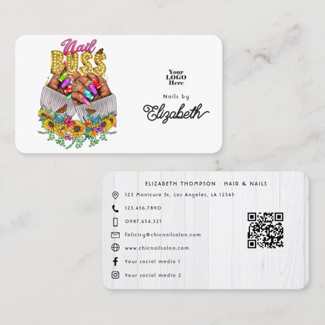 Cartão De Visita Rustic Sunflower African American Nail Boss (Frente/Verso)