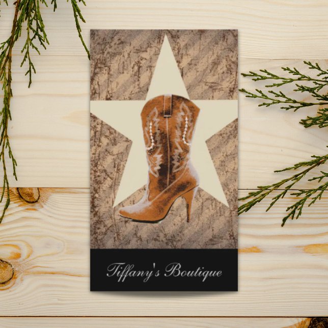 Cartão De Visita Rustic Texas Star Western Country Cowgirl Boot (Rustic Texas Star Western Country Cowgirl Boot Business Card)