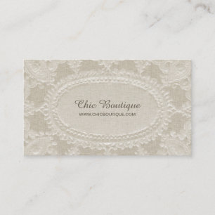 Cartão De Visita Rustic Vintage Linen e Lace Elegant Boutique