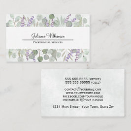 Cartão De Visita Rustic Watercolor Eucalyptus e Lavanda Bonito
