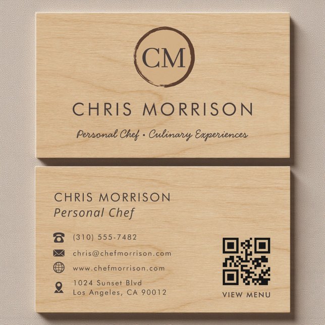 Cartão De Visita Rustic Wood Catering Personal Chef QR Code (Criador carregado)