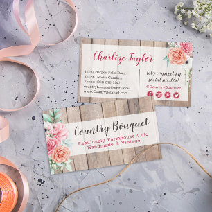Cartão De Visita Rustic Wood Country Farmhouse Floral Social Media