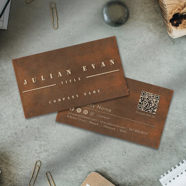 Cartão De Visita Rusty Iron Bold Stencil Typografia Metal (Modern Rusty Iron Steel Bold Stencil Metal Business Card )
