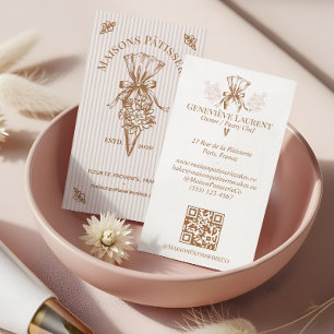 Cartão De Visita Saco de Piping de Padaria Floral com Faixa Rosa Pa