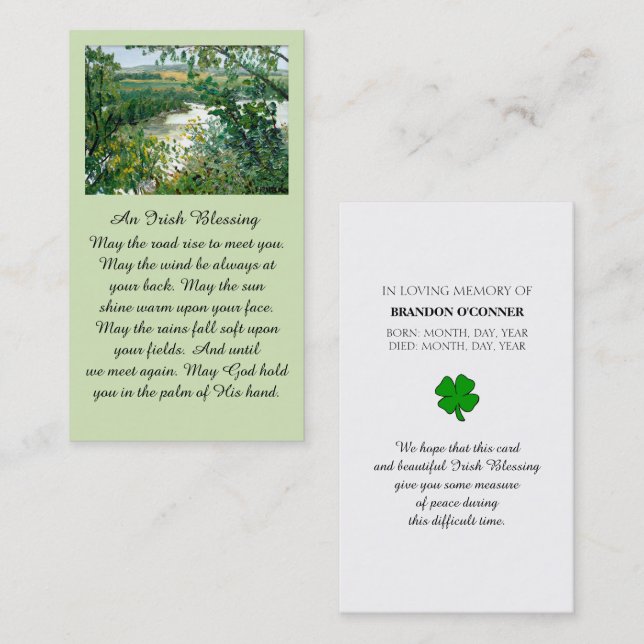 Cartão De Visita Safely Home Memorial Irish Blessing Prayer Card (Frente/Verso)