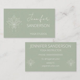 Cartão De Visita Sage Green Boho Floral Lotus Yoga Instrutor