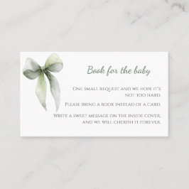 Cartão De Visita Sage Green Bow Books for Baby Card