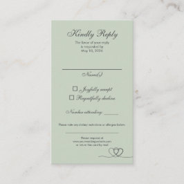 Cartão De Visita Sage Green Elegant Calligraphy Wedding RSVP Card