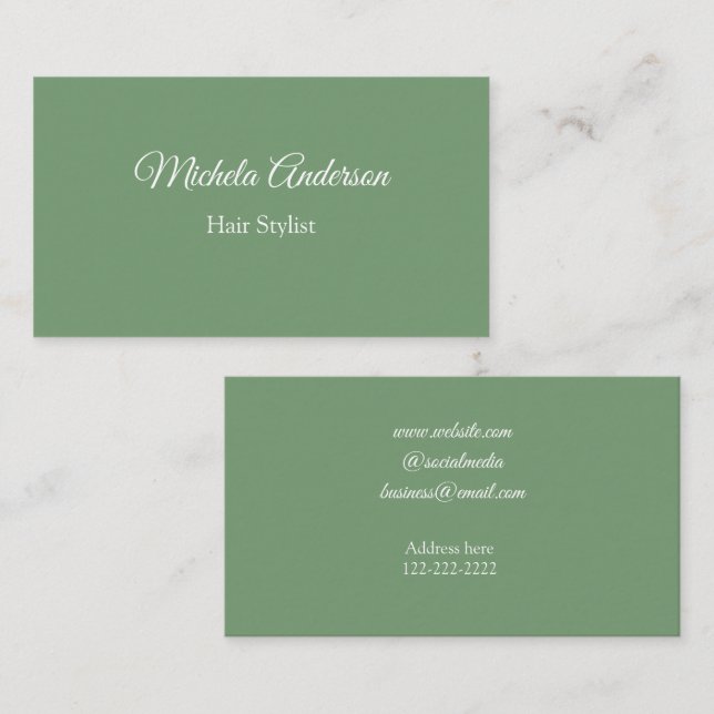 Cartão De Visita Sage green hair stylist adicionar nome ao site de  (Frente/Verso)
