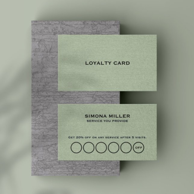 Cartão De Visita Sage Green Linen Texture Loyalty Card (Criador carregado)