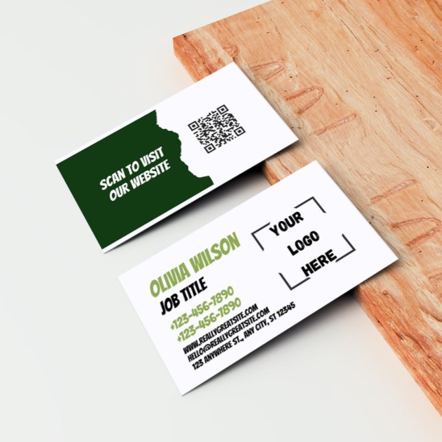 Cartão De Visita Sage Green Modern Elegant QR Business Card (Criador carregado)