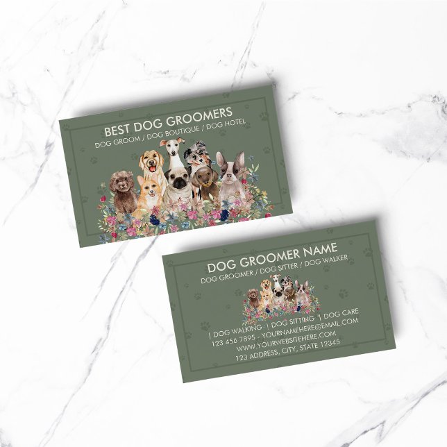 Cartão De Visita Sage green PetSitter cão com estrutura (pet animal dog cat veterinary farm)
