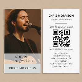 Cartão De Visita Sage Green QR Code Musician Business Card