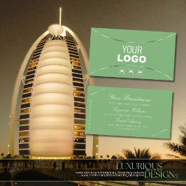 Cartão De Visita Sage Green Silver Decor Sparkle Diamantes e Logoti