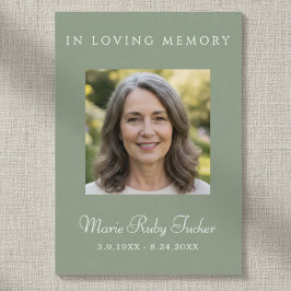 Cartão De Visita Sage Green Simple Photo Funeral Poem Prayer Card