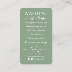 Cartão De Visita Sage Green Washing Instructions Closure Care