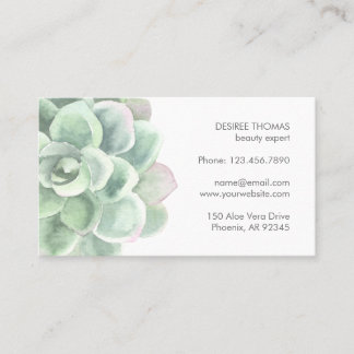 Cartão De Visita Sage Green Watercolor Botânica Elegante Suculente