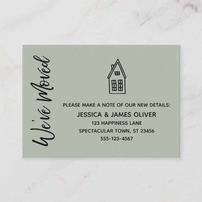 Cartão De Visita Sage "Nós nos movemos" com desenho de uma pequena  (Frente)