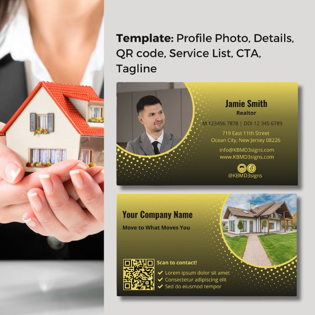 Cartão De Visita Saia com nosso Agente Imobiliário de Foto Amarelo (Stand Out with our Yellow Photo Real Estate Agent Business Card)