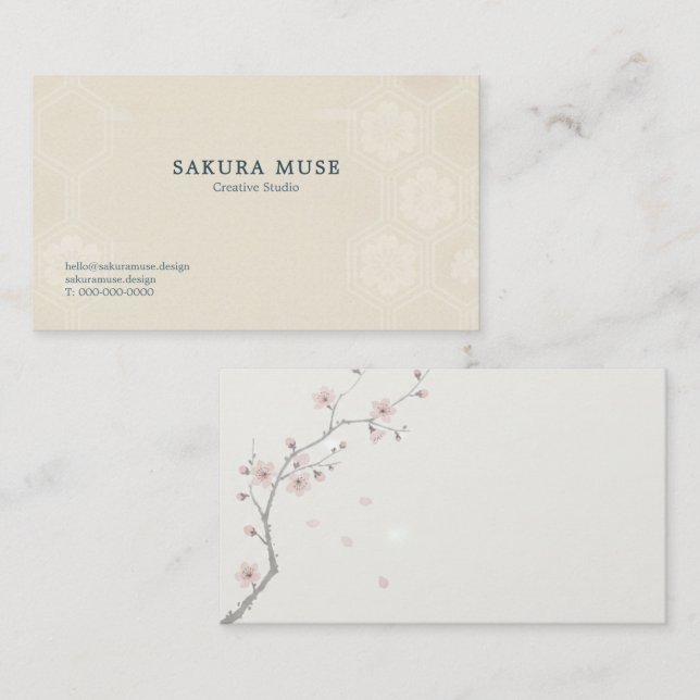 Cartão De Visita Sakura Business Card – Minimal Japanese Premium  (Frente/Verso)