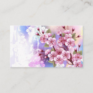 Cartão De Visita Sakura rosa no fundo da pintura