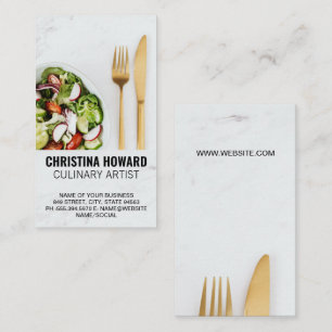 Cartão De Visita Salada e Silverware Dourado em Marble