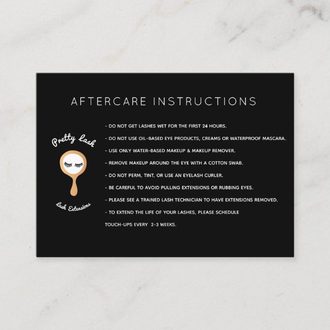 Cartão De Visita Salão AfterCare for Lash Extensions (Frente)