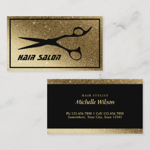 Cartão De Visita Salão da Beleza do Cabelo Dourado com brilho mode