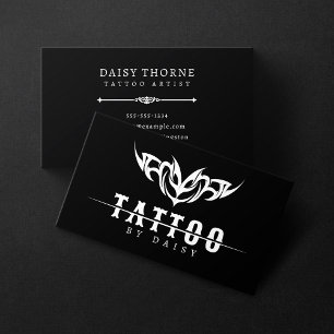 Cartão De Visita Salão de Artista de Tatuagem Minimalista Branco e
