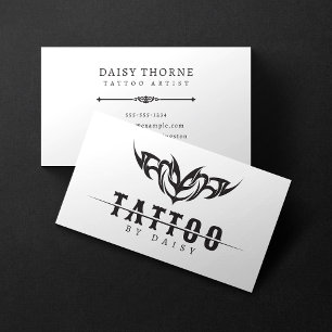 Cartão De Visita Salão de Artista de Tatuagem Preto e Branco Minima
