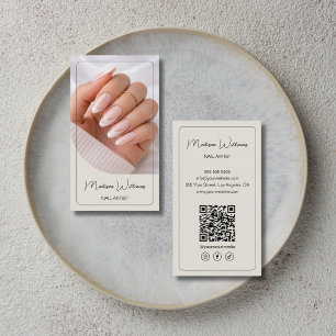 Cartão De Visita Salão de Artista de Unhas Manicure QR Bege Neutro