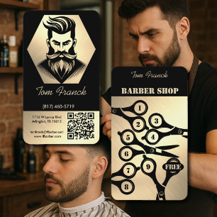 Cartão De Visita Salão de barbear profissional black&Gold Lealdade 