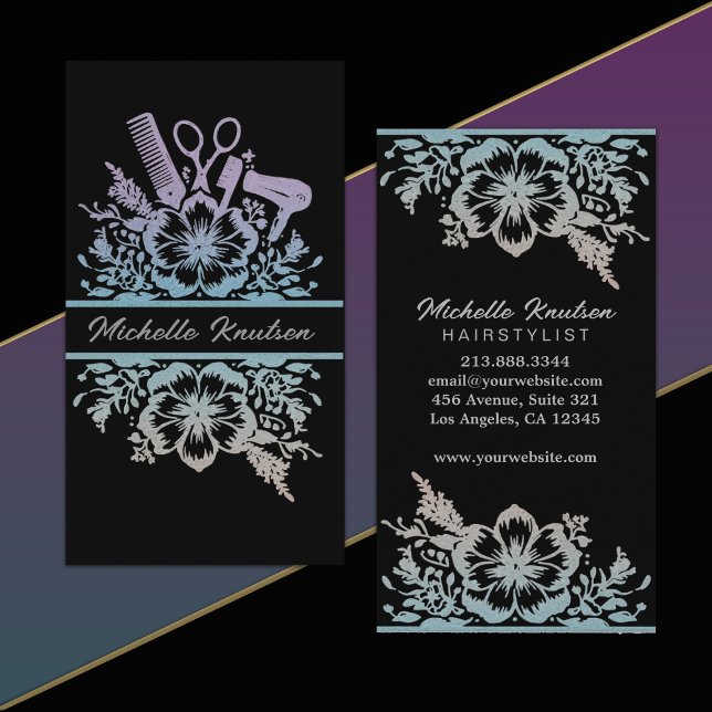Cartão De Visita Salão de Bela Estrelagem de Cabelos Florais Modern (Criador carregado)