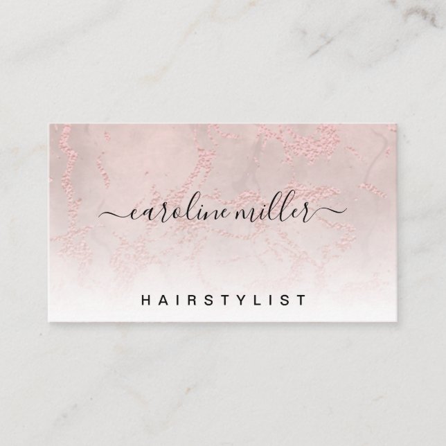 Cartão De Visita Salão de Bela Maquiagem do Cabelo do Rosa Marble F (Frente)