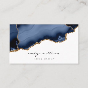 Cartão De Visita salão de beleza agate azul-aquarela