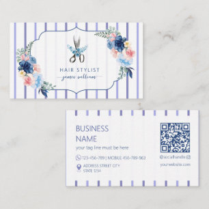 Cartão De Visita Salão de Beleza Cabelereiro Floral azul
