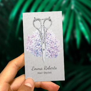 Cartão De Visita Salão de Beleza da Tesoura Elegante e Flor Hair S
