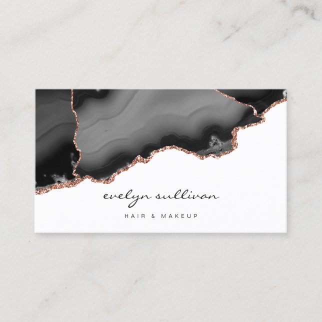 Cartão De Visita salão de beleza de agate preto-d'água (Frente)