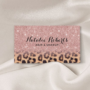 Cartão De Visita Salão de Beleza do Leopardo Dourado Moderno Rosa