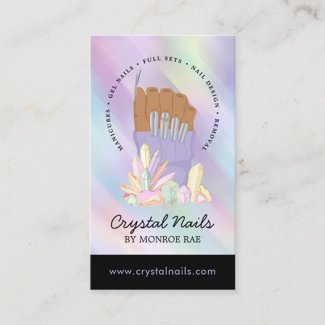 Cartão De Visita Salão de Beleza do Técnico Crystal Nail Iridescent (Frente)