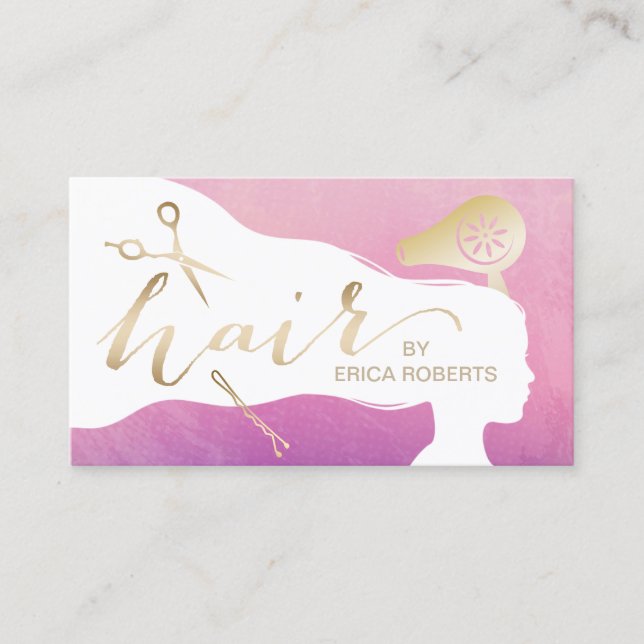 Cartão De Visita Salão de beleza elegante da aguarela da menina da (Frente)