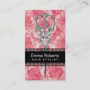 Cartão De Visita Salão de beleza floral atado preto do cabeleireir