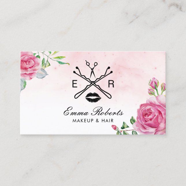 Cartão De Visita Salão de beleza floral da aguarela do cabeleireiro (Frente)