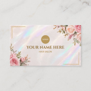 Cartão De Visita Salão de Beleza Floral Holográfico Elegante