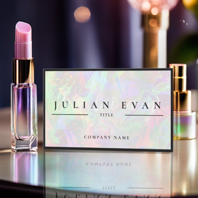 Cartão De Visita Salão de Beleza Holográfica Elegante Pastel (Criador carregado)