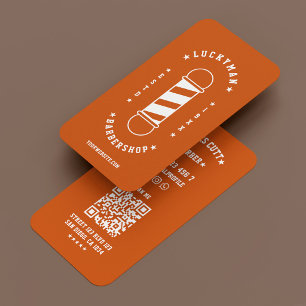 Cartão De Visita Salão de Beleza Minimal Mobile Barber Laranja