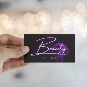 Cartão De Visita Salão de Beleza Neon Fumaça Roxa