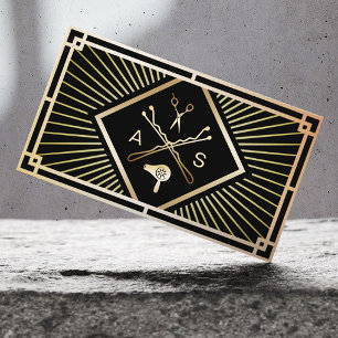Cartão De Visita Salão de beleza preto & Dourado do art deco do
